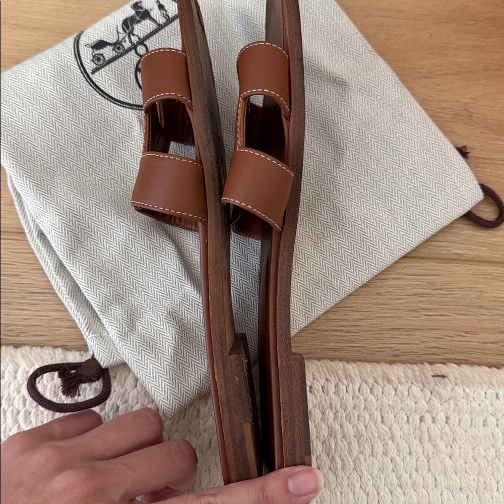 Hermès Oran Brown Leather Slide Sandals - Picture 7 of 8